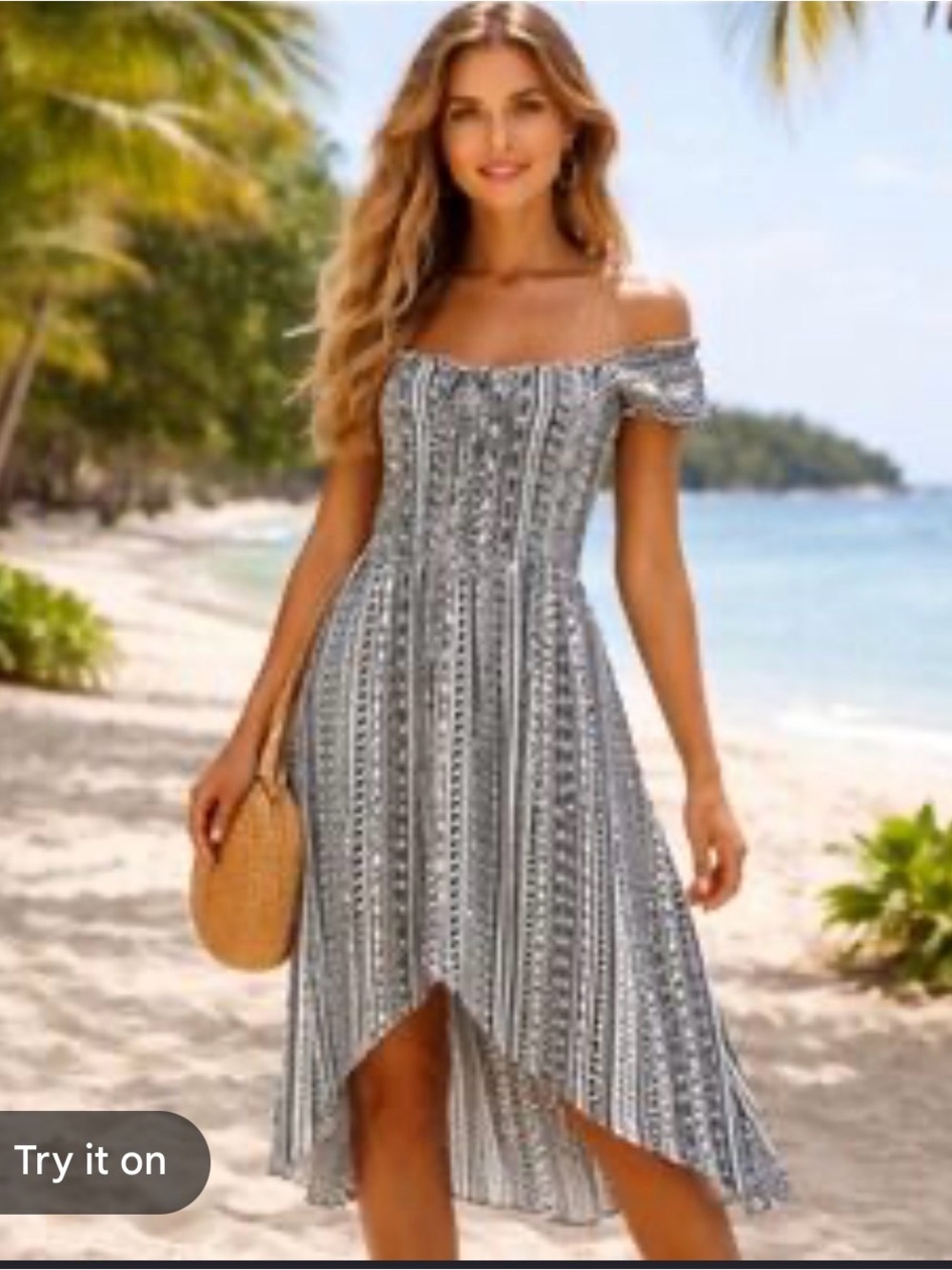 2 for $20 sale: Salty lemon smocked top off shoulder hi low midi dress - M